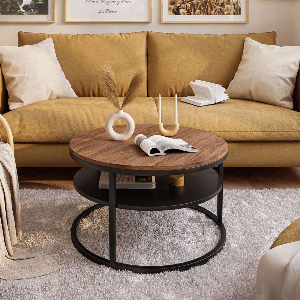 COUCHTISCH CIRI mit Regal Eichenholz Sterling - Dunkelbraun/Schwarz, Holzwerkstoff (70/70/49cm) - Lookway
