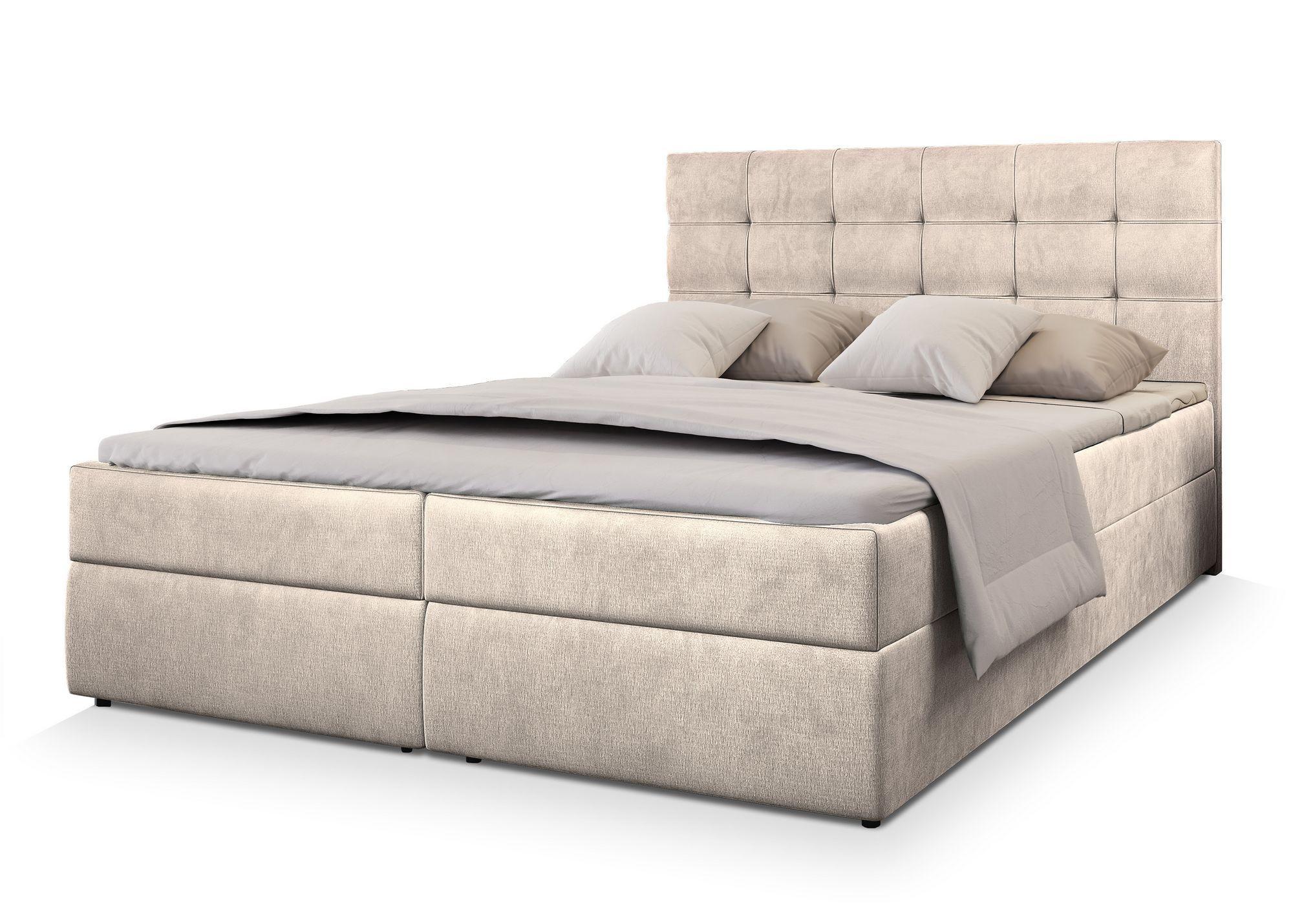 BOXBETT GLOS M 160x200 cm mit Matratze und Topper, H2+H3 - Beige - Beige, Holz (160/200cm) - MASSENO