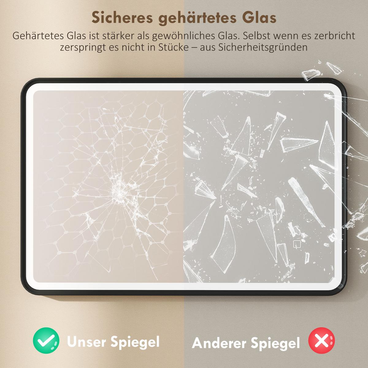 BADSPIEGEL Aluminiumlegierung Hartglas Schwarz - Schwarz, Glas (4/90/60cm) - HOMCOM