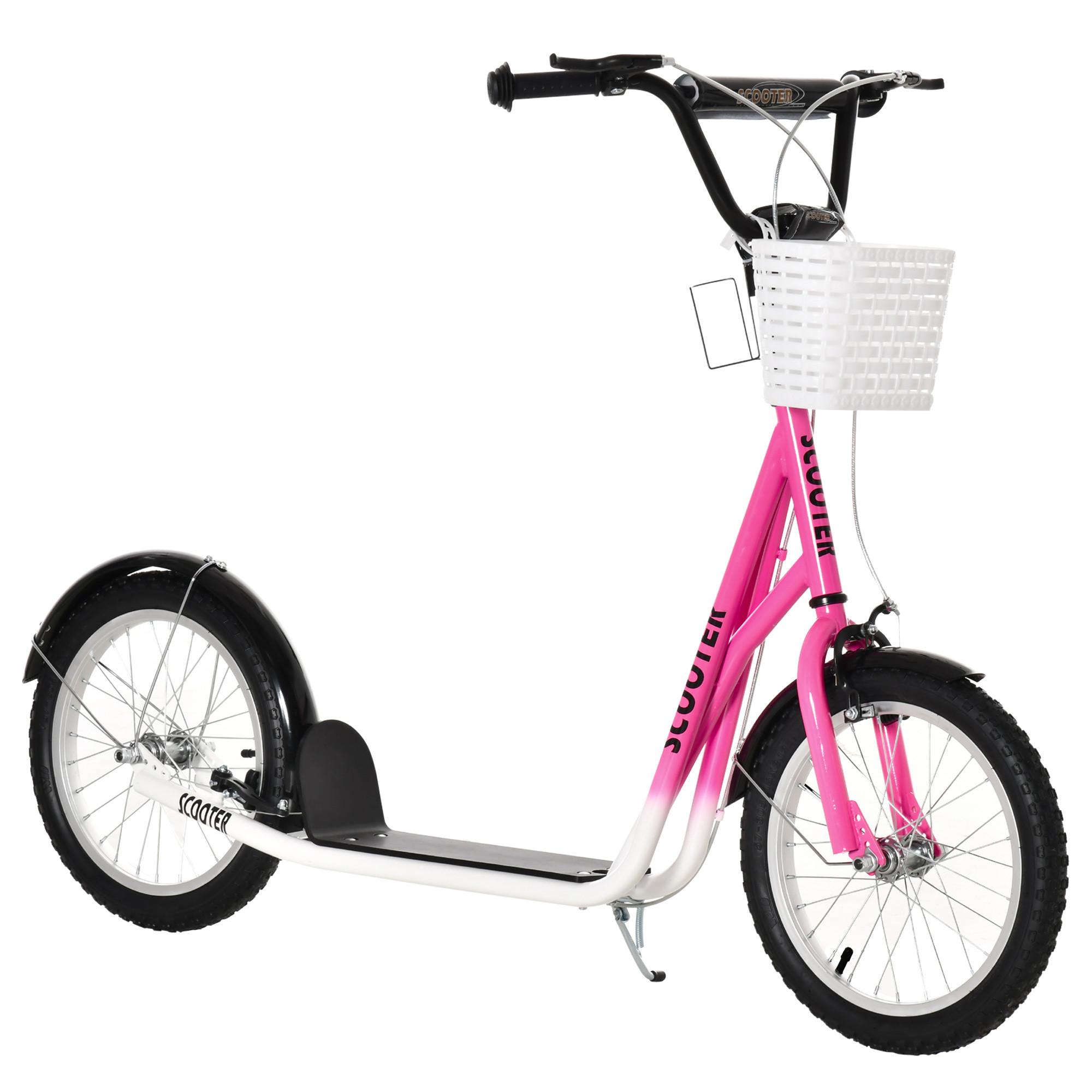 KINDERROLLER Scooter Tretroller mit Bremse Korb höhenverstellbar Gummi Rosa - Rosa, Metall (139/58/96cm) - HOMCOM
