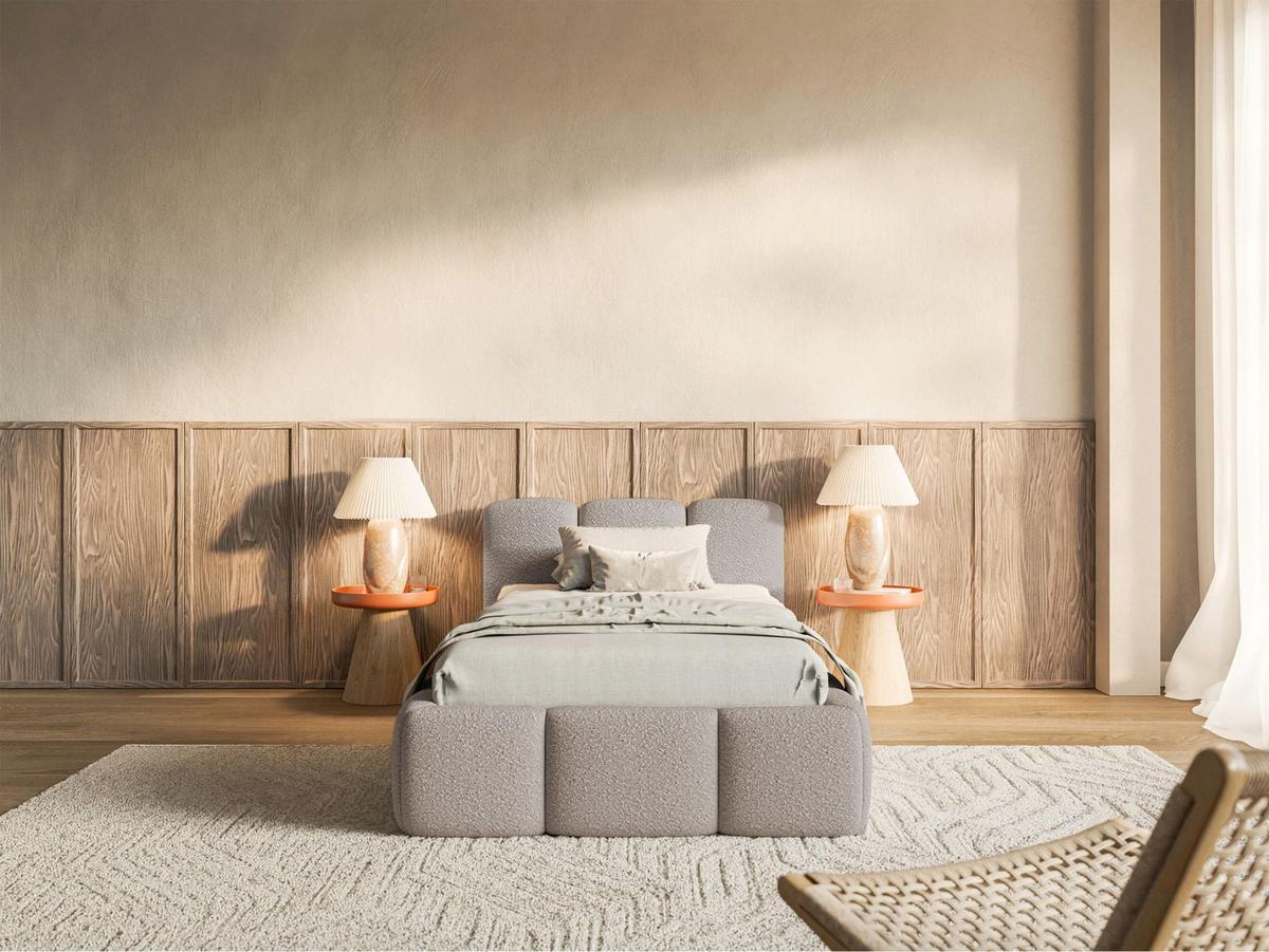 POLSTERBETT Cloudy Low Hellgrau Bouclé, Bettkasten & Lattenrost, 90x200 cm - Hellgrau/Schwarz, Kunststoff/Textil (90/200cm) - Selsey