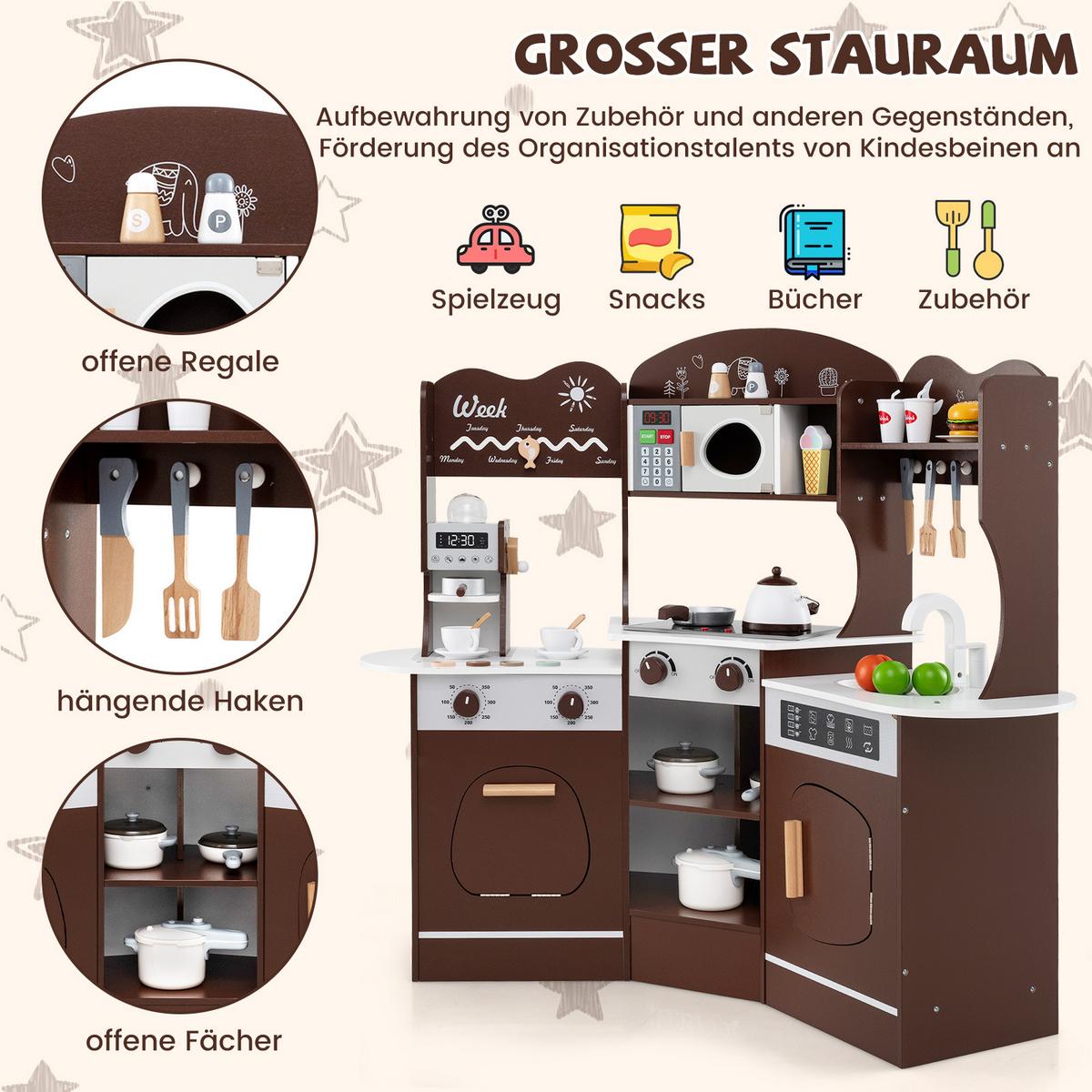 ECK-SPIELKÜCHE Braun - Braun, Holzwerkstoff (105/95/30cm) - COSTWAY