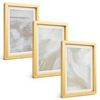 BILDER SET 3er Set - 20x30 cm Goldrahmen - Abstrakte Pinselstriche - Goldfarben, Kunststoff (20/30cm) - TULUP