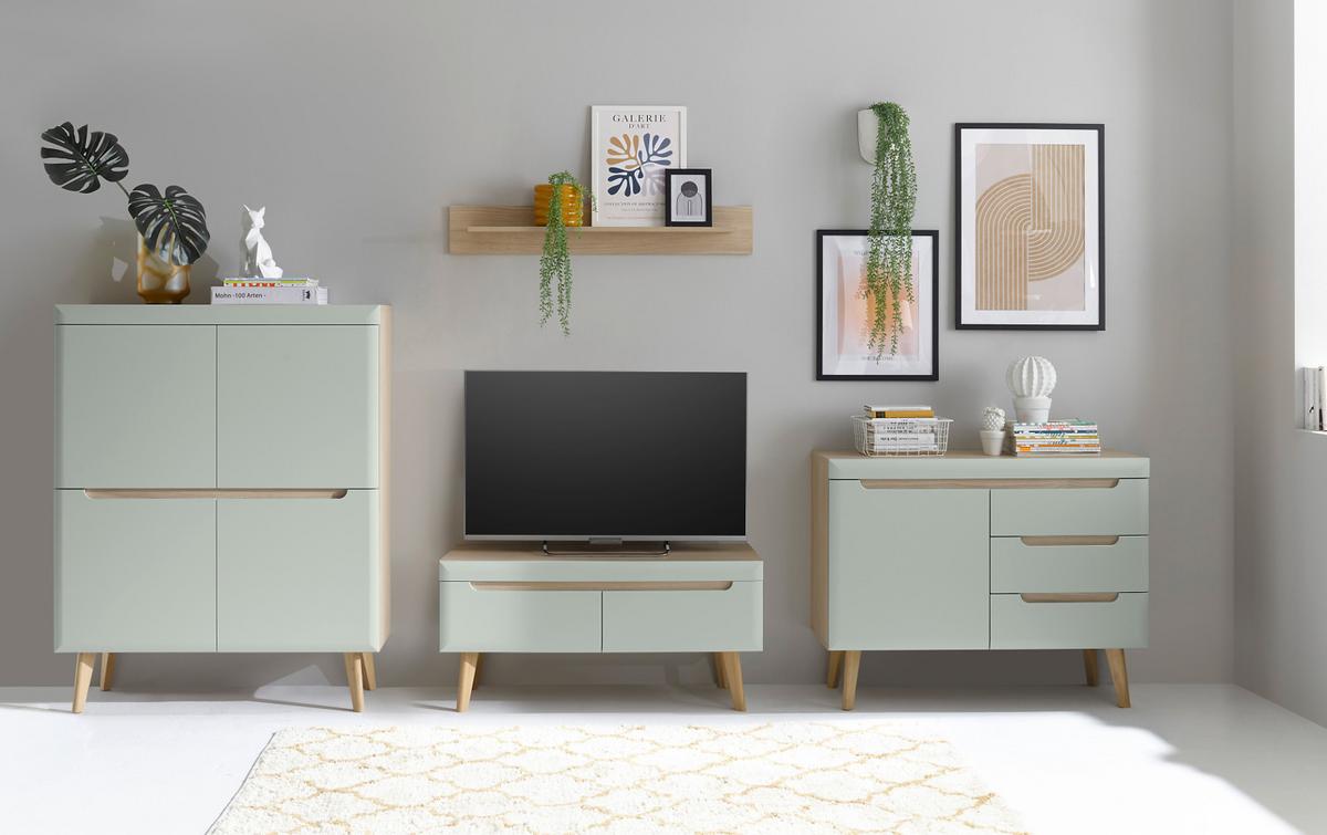 SIDEBOARD Pistazie grün, Eiche, skandinavisch 107 cm, Kommode mit Soft-Close - Eichefarben/Pastellgrün, Holz/Holzwerkstoff (107/83/40cm) - Furn.Design