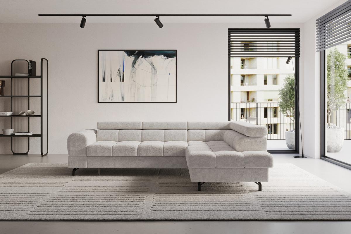 ECKSOFA mit Schlaffunktion Ottomane Rechts LUMA-L 272x203x70 Hellgrau Velours - Hellgrau/Schwarz, Holzwerkstoff/Kunststoff (203/272cm) - ALTDECOR