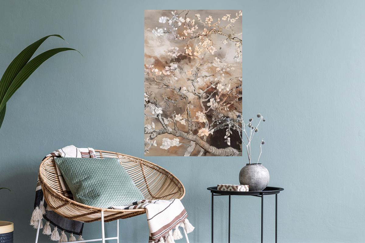 WANDTATTOO Mandelblüte - Kunst - Van Gogh - Beige - Abstrakt Wandbild 40x60 cm - Braun, Kunststoff (40/60cm) - MuchoWow