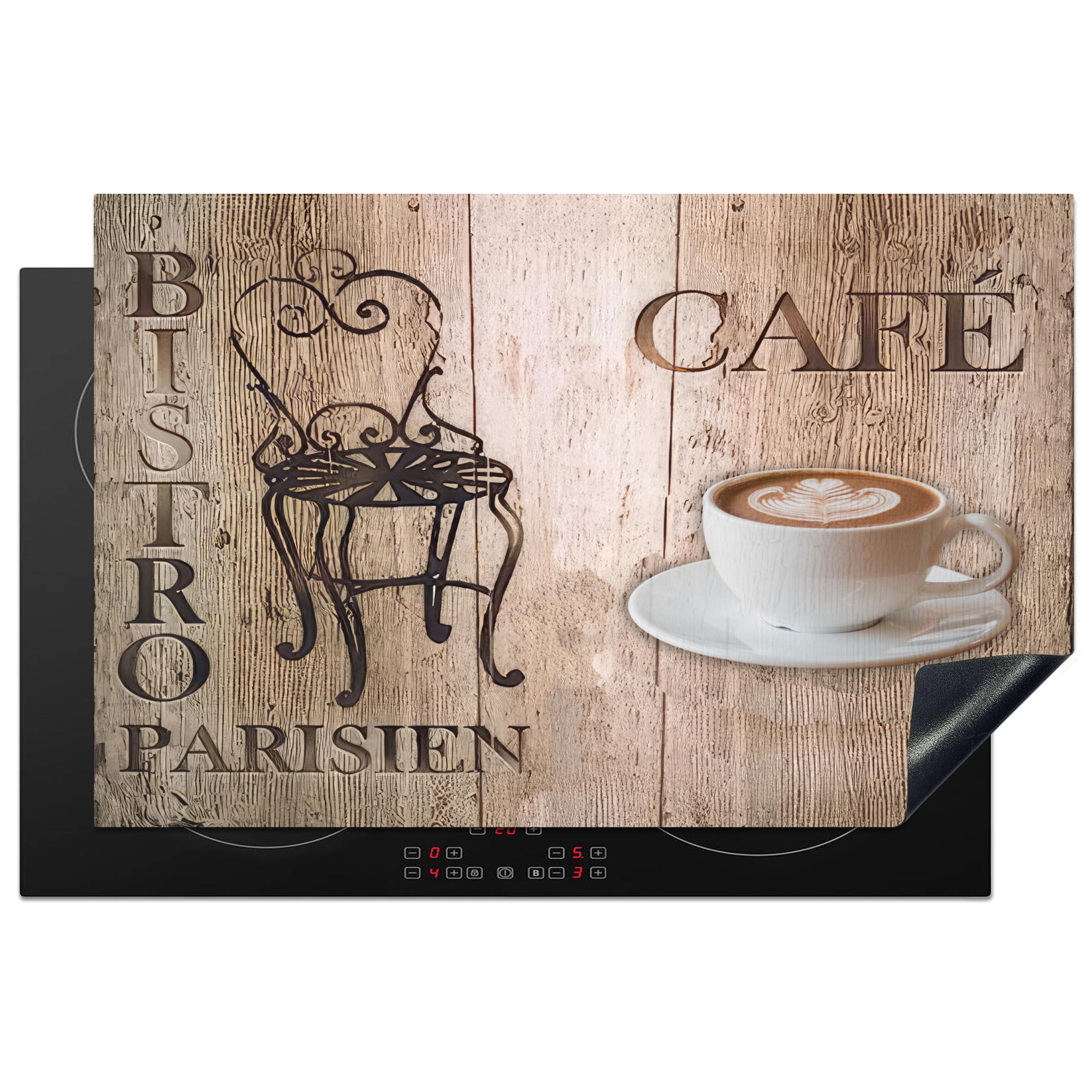 HERDABDECKPLATTE Bistro Parisien - Café - Kaffee - Jahrgang Induktionsschutz 81.6x52.7 cm - Cappuccino, Kunststoff (81.6/52.7/0.2cm) - MuchoWow