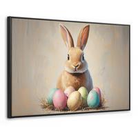 LEINWAND Bilder mit Rahmen - Osterhase - Pastell - Eier - 150x100 - Beige, Textil (150/100cm) - MuchoWow