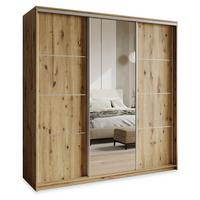 SCHWEBETÜRENSCHRANK VARO 200/205/60 cm 3-türig mit Spiegel Eiche Artisan - Eiche Artisan, Holzwerkstoff (200/205/60cm) - MASSENO