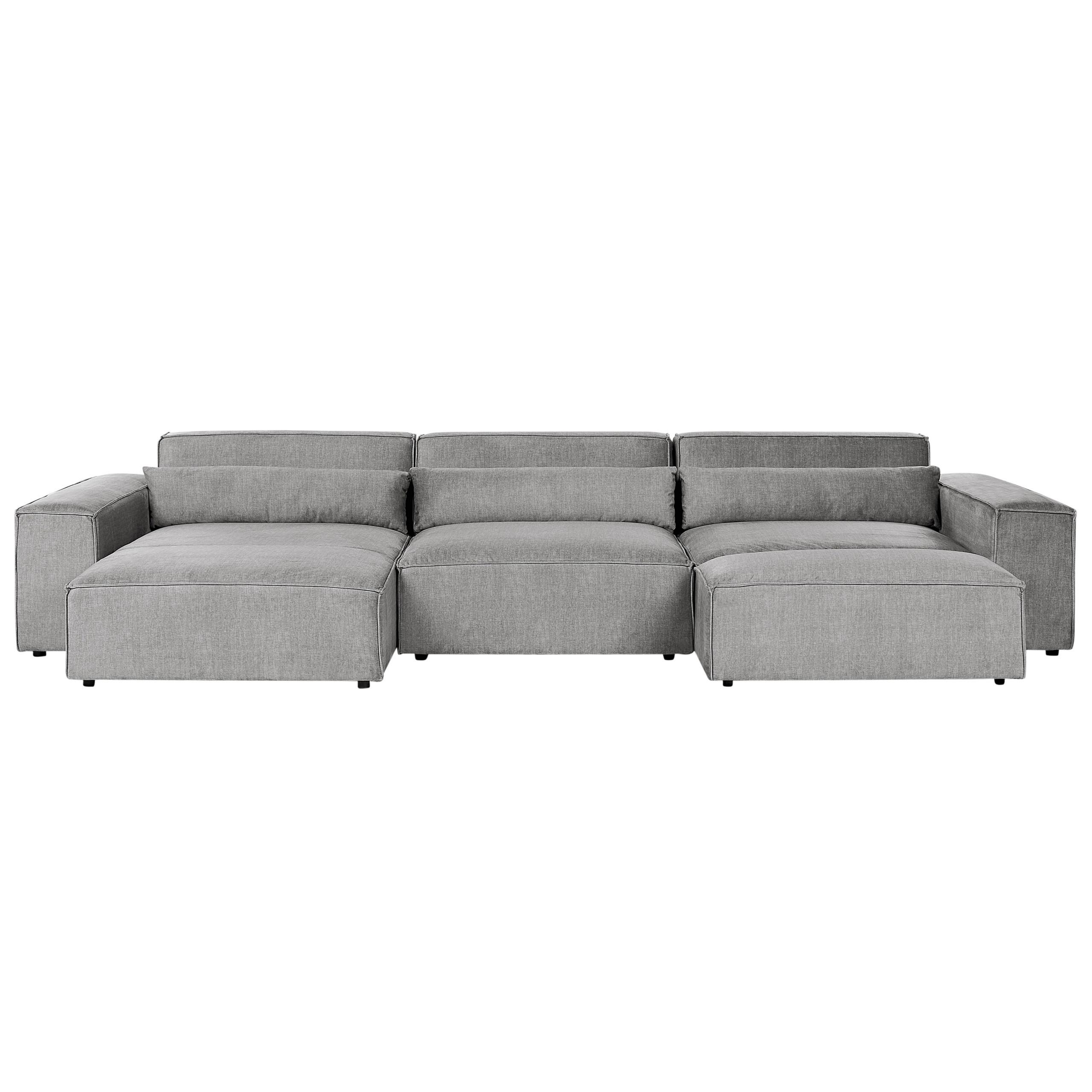 ECKSOFA Modul 4-Sitzer rechtsseitig Grau Stoff mit Ottomane Hellnar - Dunkelgrau, Textil (176/364cm) - Beliani