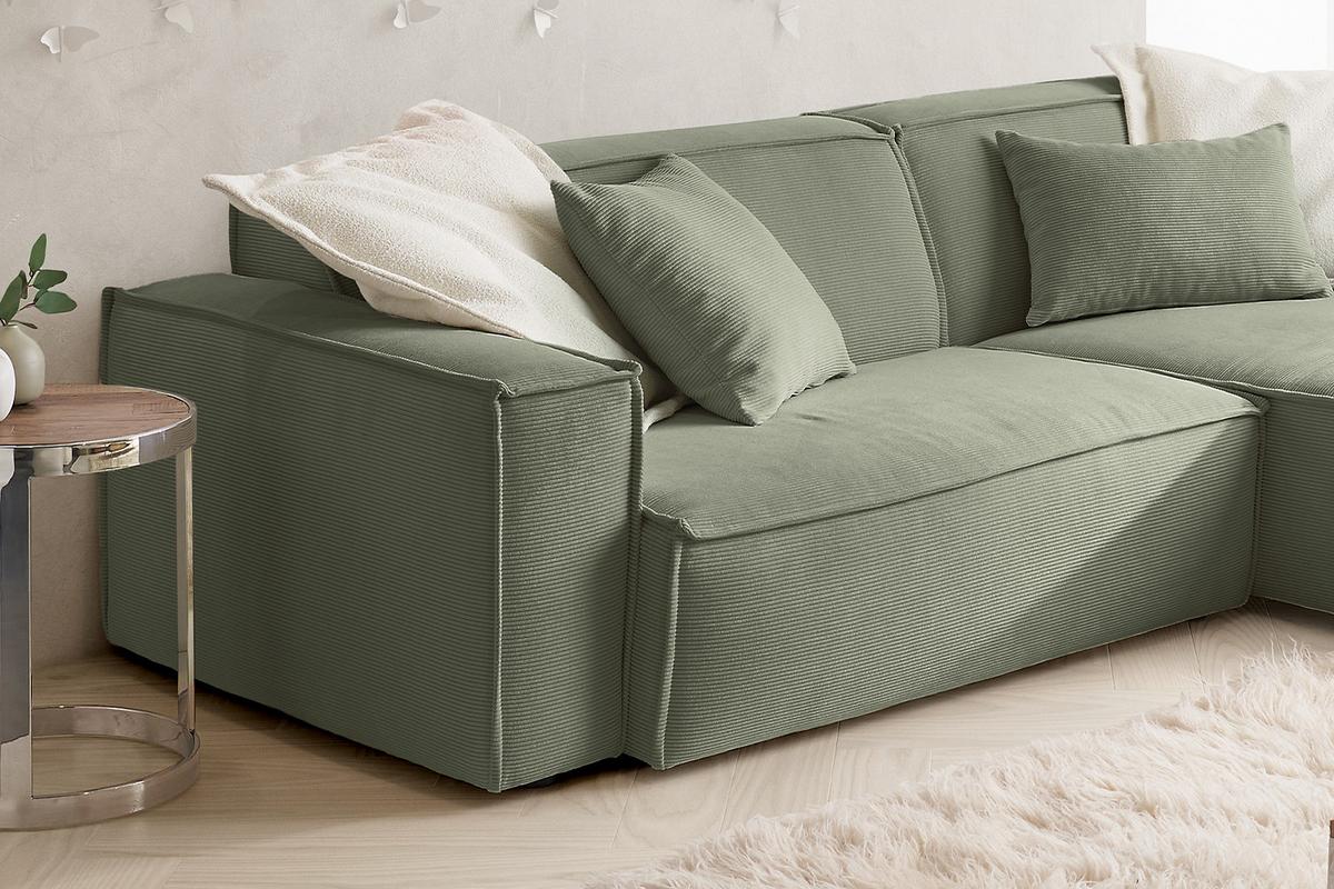ECKSOFA SAMU Hellgrün Cord - Schwarz/Hellgrün, Textil (276/168cm) - KAWOLA