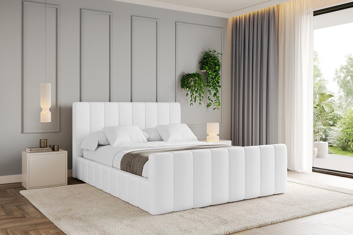 POLSTERBETT mit Bettkasten, Fußteil und Lattenrost, Boxbett ohne Matratze - FINO-Z 180x200 Weiß Kunstleder - Weiß Hochglanz, Holzwerkstoff/Textil (180/200cm) - ALTDECOR