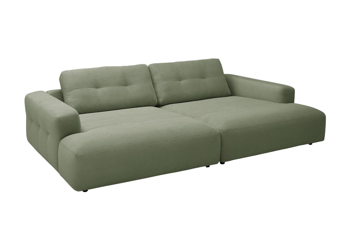 BIG SOFA MIKA Grün Cord - Schwarz/Olivgrün, Kunststoff/Textil (300/86/167cm) - KAWOLA