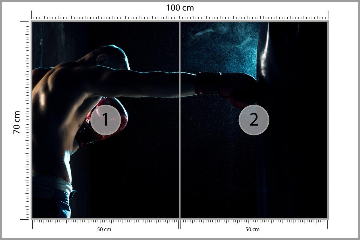 FOTOTAPETE für Jugendzimmer Muskelboxer Training Handschuhe Action 100x70 - Schwarz/Grau, Papier (100/70cm) - Muralo