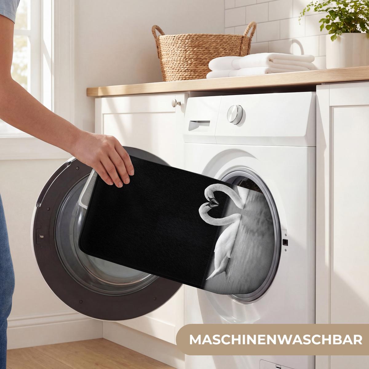 WC-VORLEGER Schwäne - Herz - Schwarz - Weiß WC Teppich 40x60 cm - Schwarz, Textil (40/1cm) - OnlyWow