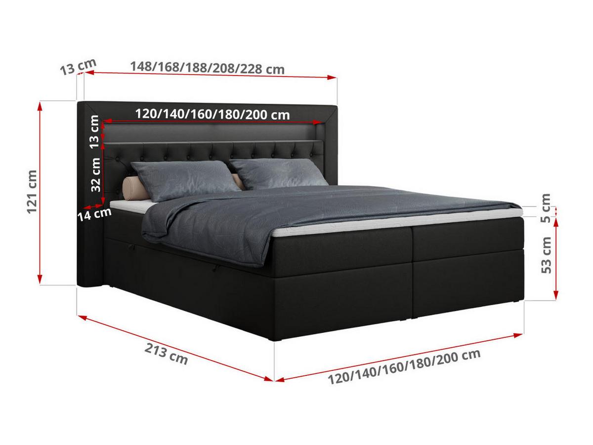 BOXBETT GOLD-6 LED 180/200 Schwarz Kunstleder - H4 - Schwarz, Holz/Textil (180/200cm) - MKS