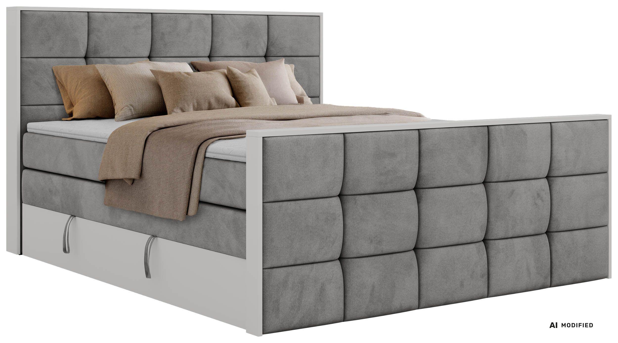 BOXSPRINGBETT ALVIT KING DUO 180/200 - Hellgrau Velvet - Topper Visco - H3 - Hellgrau/Schwarz, Kunststoff/Textil (180/200cm) - MKS
