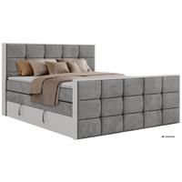 BOXSPRINGBETT ALVIT KING DUO 180/200 - Hellgrau Velvet - Topper Visco - H3 - Hellgrau/Schwarz, Kunststoff/Textil (180/200cm) - MKS