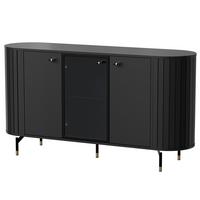 KOMMODE Zalia mit 3 Türen, Glastür und Stauraum, 150 cm, im Retro-Stil, Schwarz - Schwarz, Holzwerkstoff (150/81/40cm) - Beautysofa