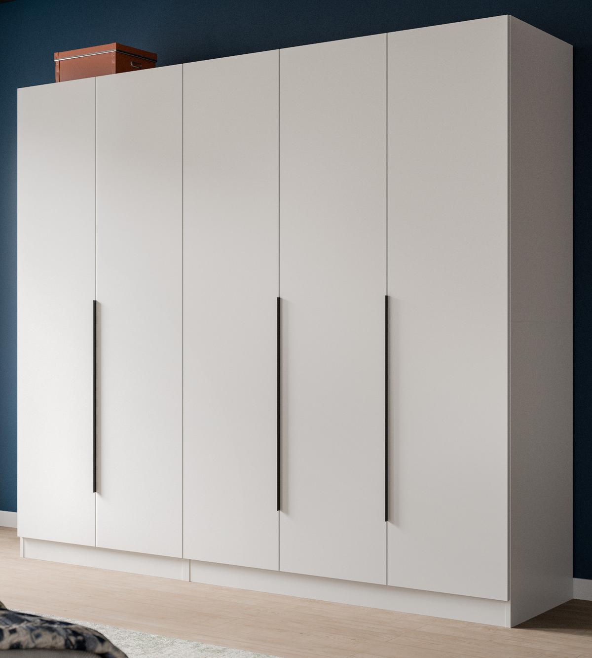 KLEIDERSCHRANK weiß 5-türig 2000 x 181 cm, Drehtürenschrank mit Kleiderstange - Schwarz/Weiß, Holzwerkstoff/Kunststoff (200/181/52cm) - Inn.Furn