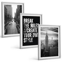 BILDER SET 3er Set - 40x60 cm Silberner Rahmen - Inspiration für Schwarz-Weiß-Darstellungen von Stadtstraßen - Silberfarben, Kunststoff (40/60cm) - TULUP