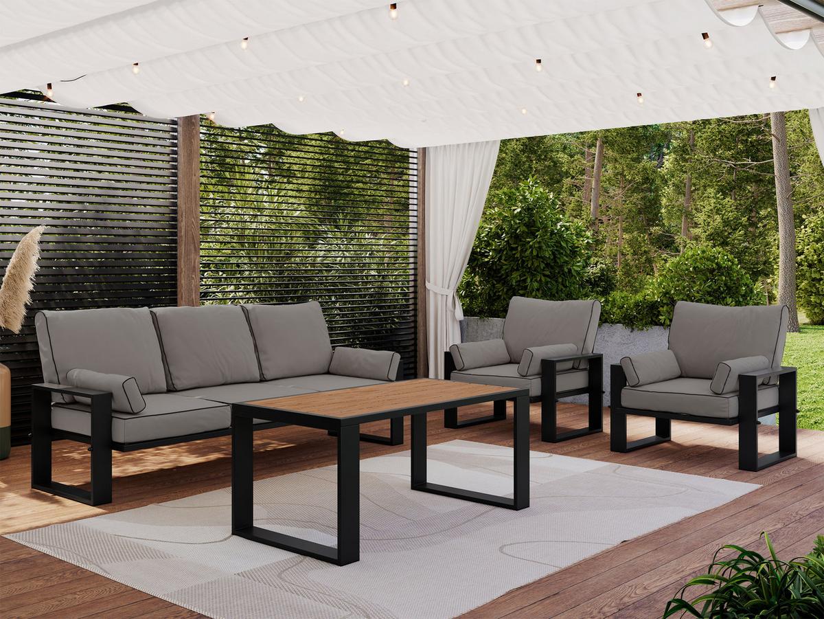 GARTENMÖBEL-SET ELBA: 1x Tisch, 1x Sofa, 2x Sessel - Grau - Grau, Textil - MKS
