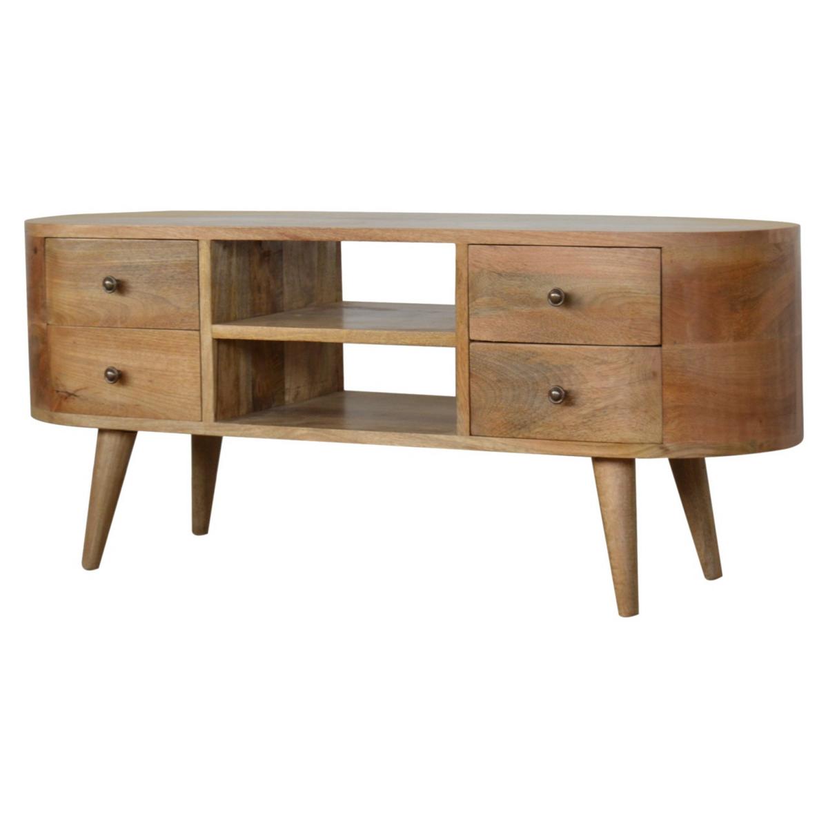 UNTERHALTUNGSEINHEIT mit 4 Schubladen und 2 Regalen, nordische Beine, beige - Messingfarben/Braun, Holz/Metall (110/47/35cm) - Artisan Furniture