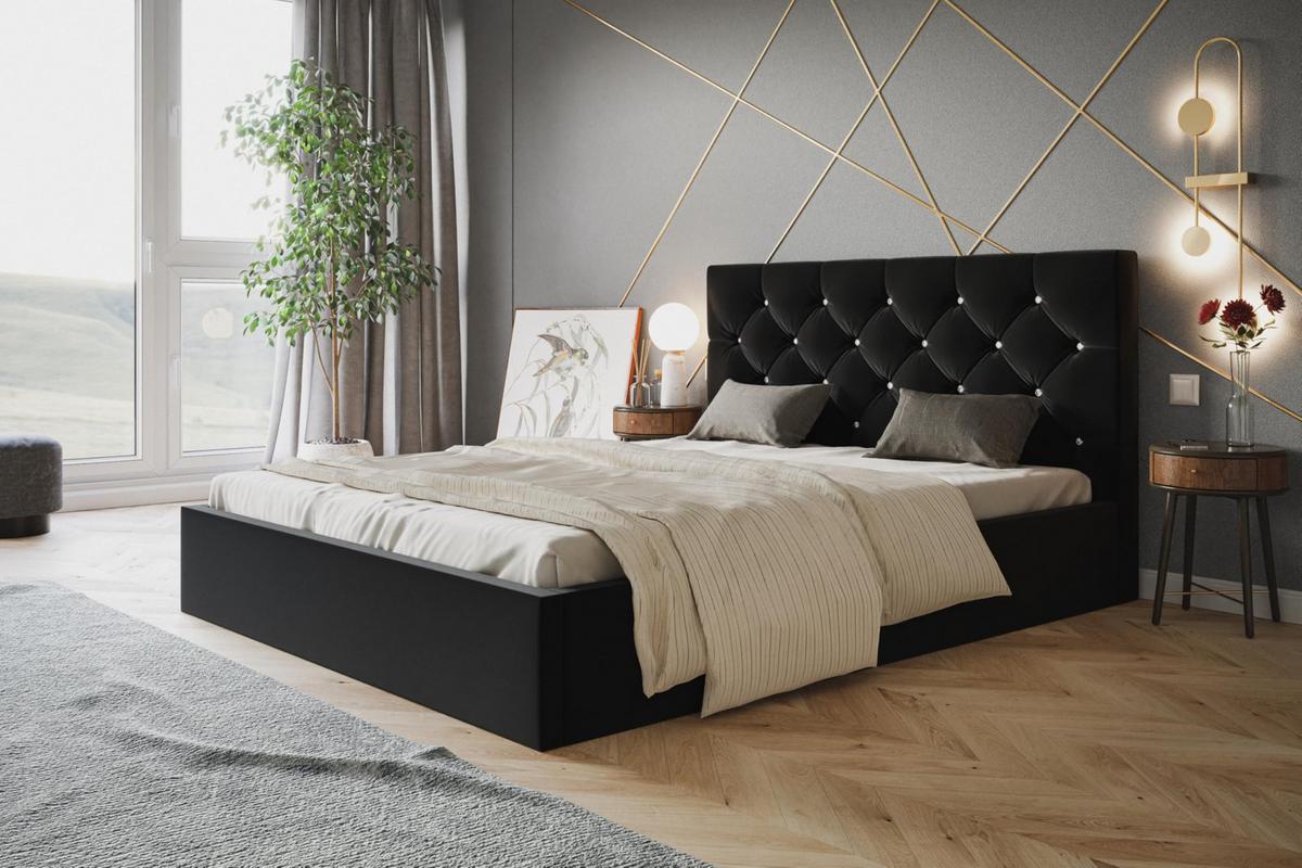 BETT 120x200 - Polsterbett mit Bettkasten und Metallrahmen - Elegant Betten - Weicher Jasminstoff - Kollektion Boston, Schwarz - Schwarz, Holz/Textil (120/200cm) - Alpi-Möbel