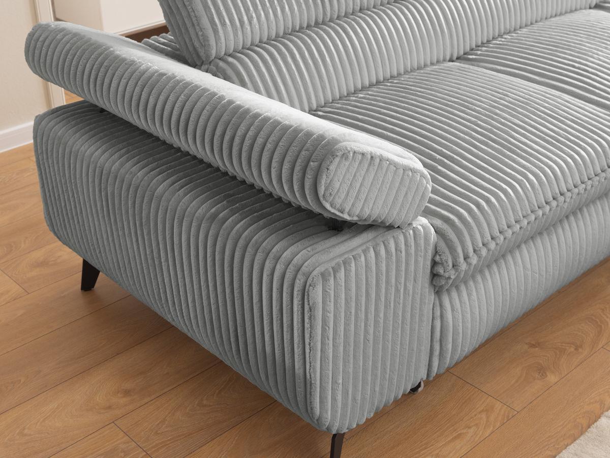 ECKSOFA mit Schlaffunktion und Bettkasten Bonnie aus Hellgrau Cord-Stoff mit verstellbaren Kopfstützen und Armlehne - Ottomane rechts - Hellgrau/Schwarz, Holz/Textil (275/210cm) - S-Style Möbel