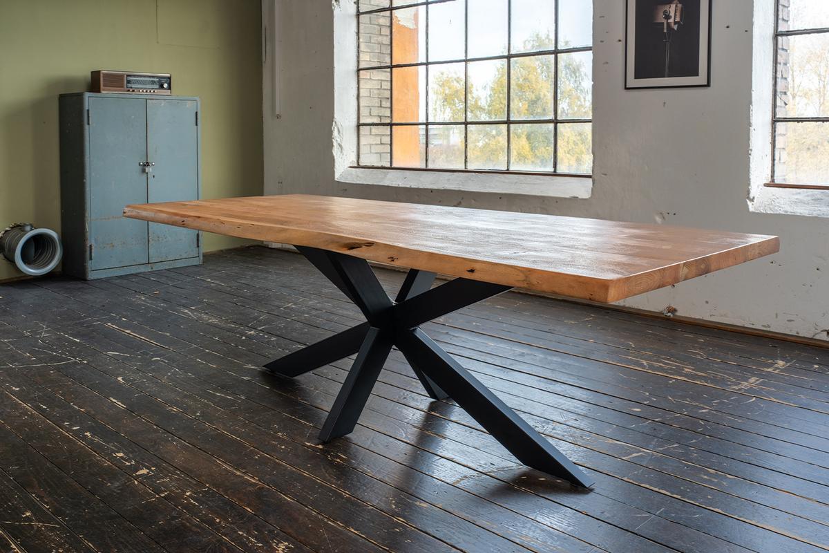 ESSTISCH MIT BAUMKANTE SELVA Braun Akazie - Schwarz/Braun, Holz/Metall (100/200/78cm) - KAWOLA