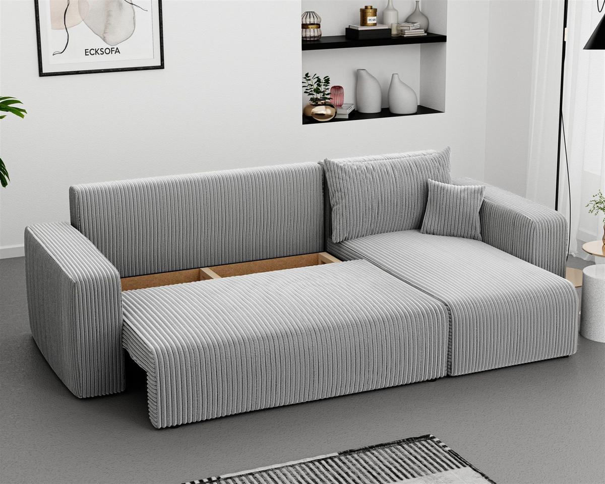 ECKSOFA Luna Mit Schlaffunktion - Hellgrau, Holzwerkstoff/Textil (145/248cm) - Fun Möbel