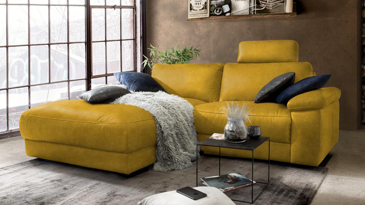 ECKSOFA MOTORISCHER RELAXFUNKTION LOLA Gold Webstoff Relaxfunktion - Goldfarben/Schwarz, Textil (233/178cm) - KAWOLA