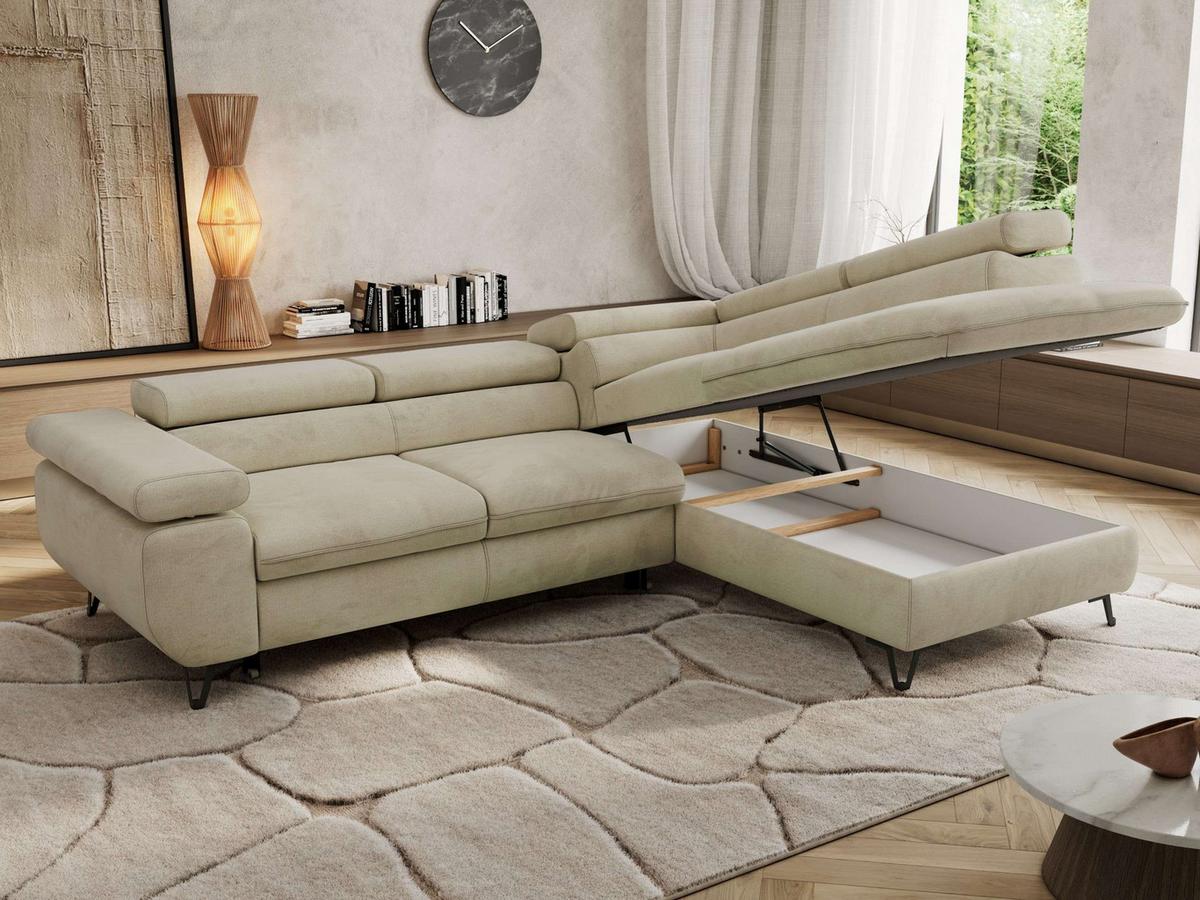 ECKSOFA PABLO L Beige Velvet - Rechts Seite mit T25 Topper - Beige/Schwarz, Textil/Metall (273/208cm) - MKS