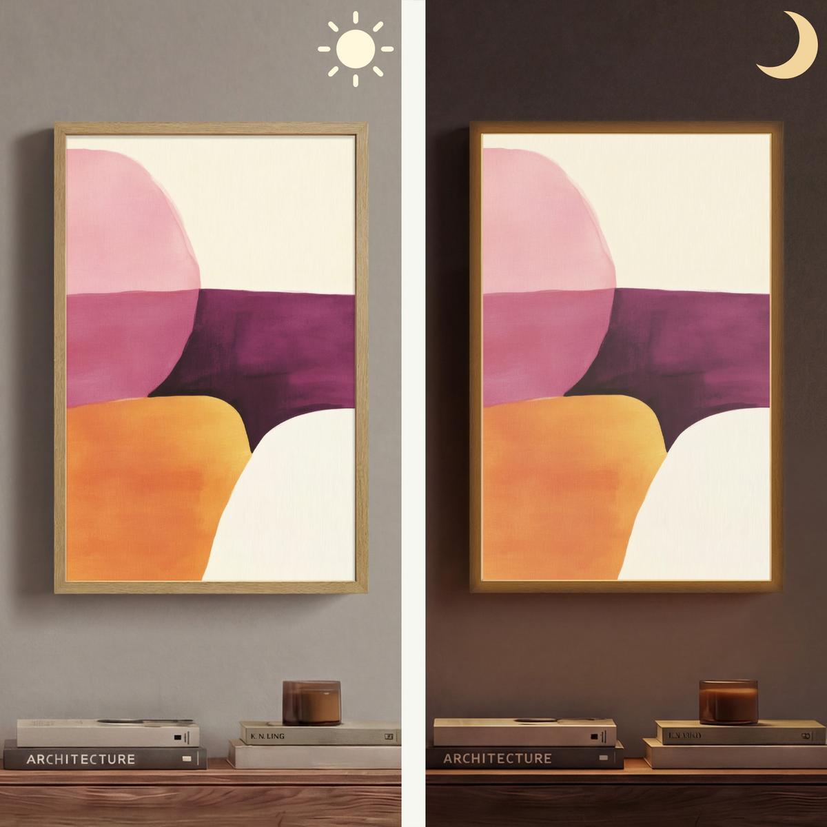 WANDLEUCHTE MIT AKKU Formen - Abstrakt - Farbenfroh 40x60 cm - Rosa, Holzwerkstoff (40/60/8cm) - OnlyWow