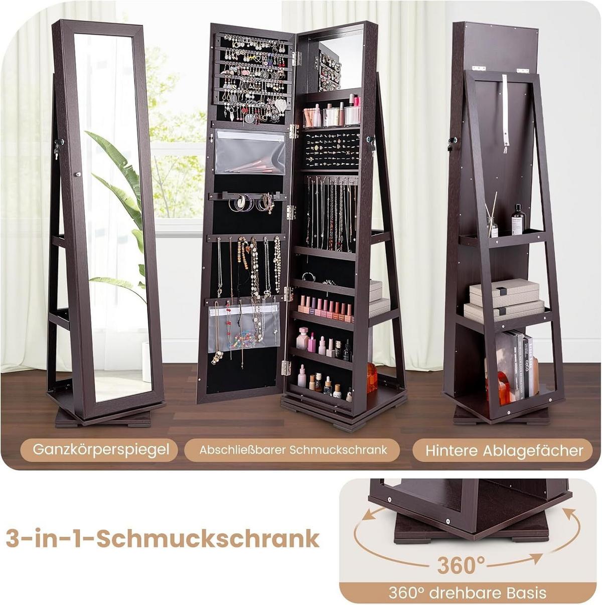 SCHMUCKSCHRANK 157cm Braun - Braun, Holz (38/157/38cm) - COSTWAY
