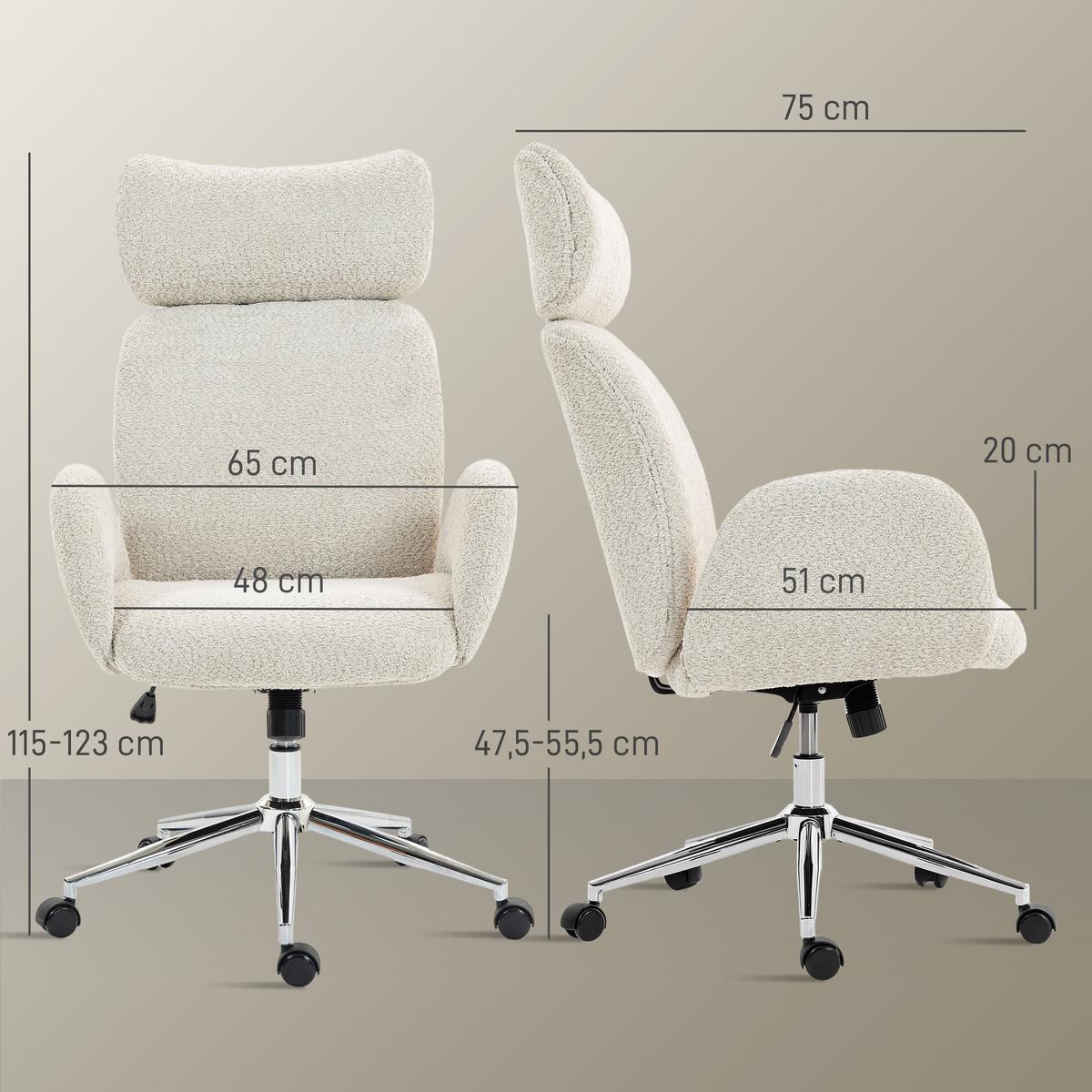 SCHREIBTISCHSTUHL Höhenverstellbar Homeoffice Stuhl mit Armlehne, Grauweiß - Silberfarben/Hellgrau, Textil/Metall (65/123/75cm) - HOMCOM