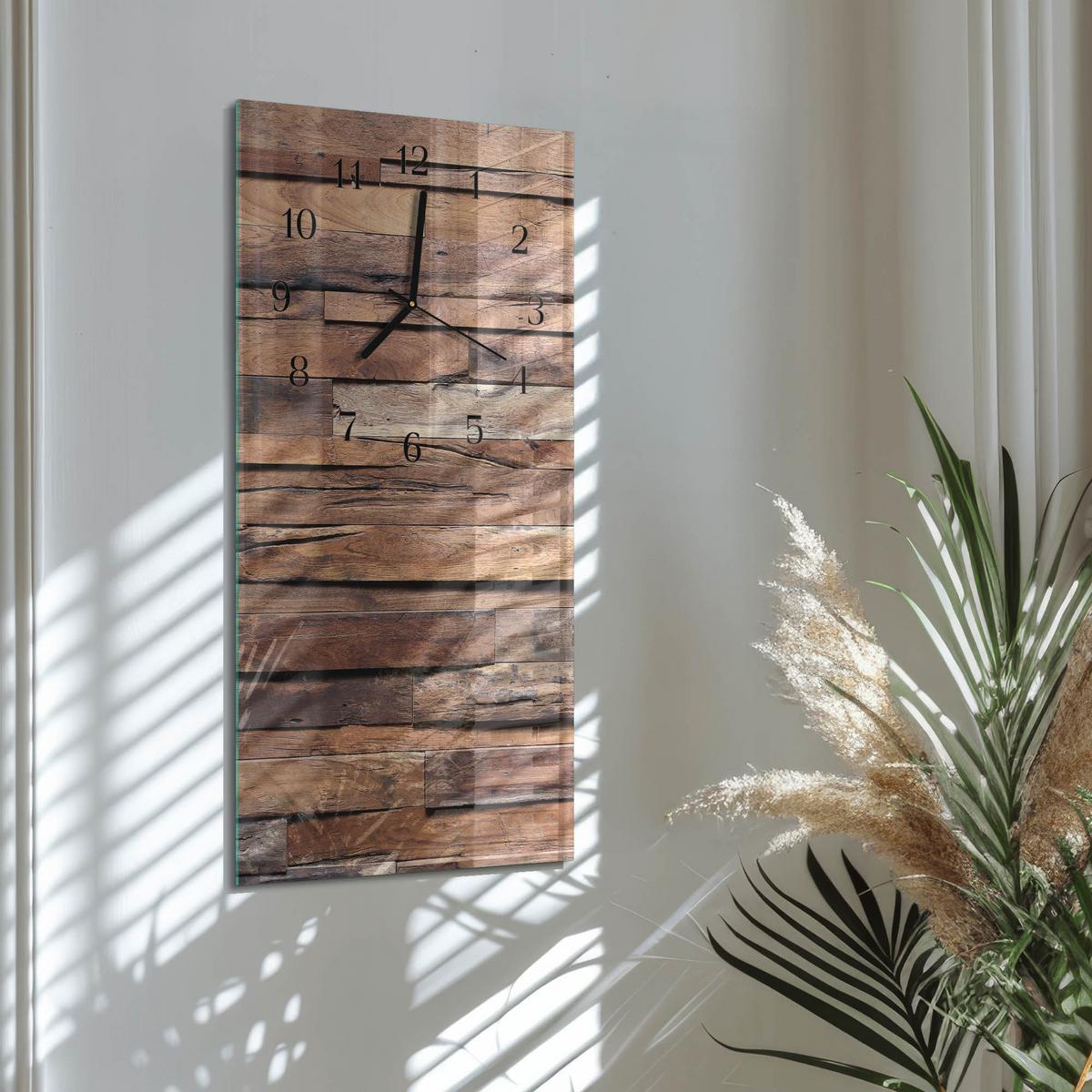 WANDUHR aus Glas 30x60 cm - Holz - Braun, Glas (30/60/0.4cm) - TULUP
