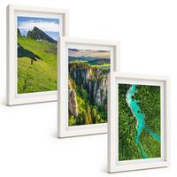 BILDER SET 3er Set - 20x30 cm Weißer Rahmen - Grüne Berge, Flussfelsen - Weiß, Kunststoff (20/30cm) - TULUP