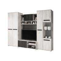 WOHNWAND 4-teilig 280/202/52 cm VIVA + blaue LED-Beleuchtung - Weiß, Holzwerkstoff (280/202/52cm) - imoebel24