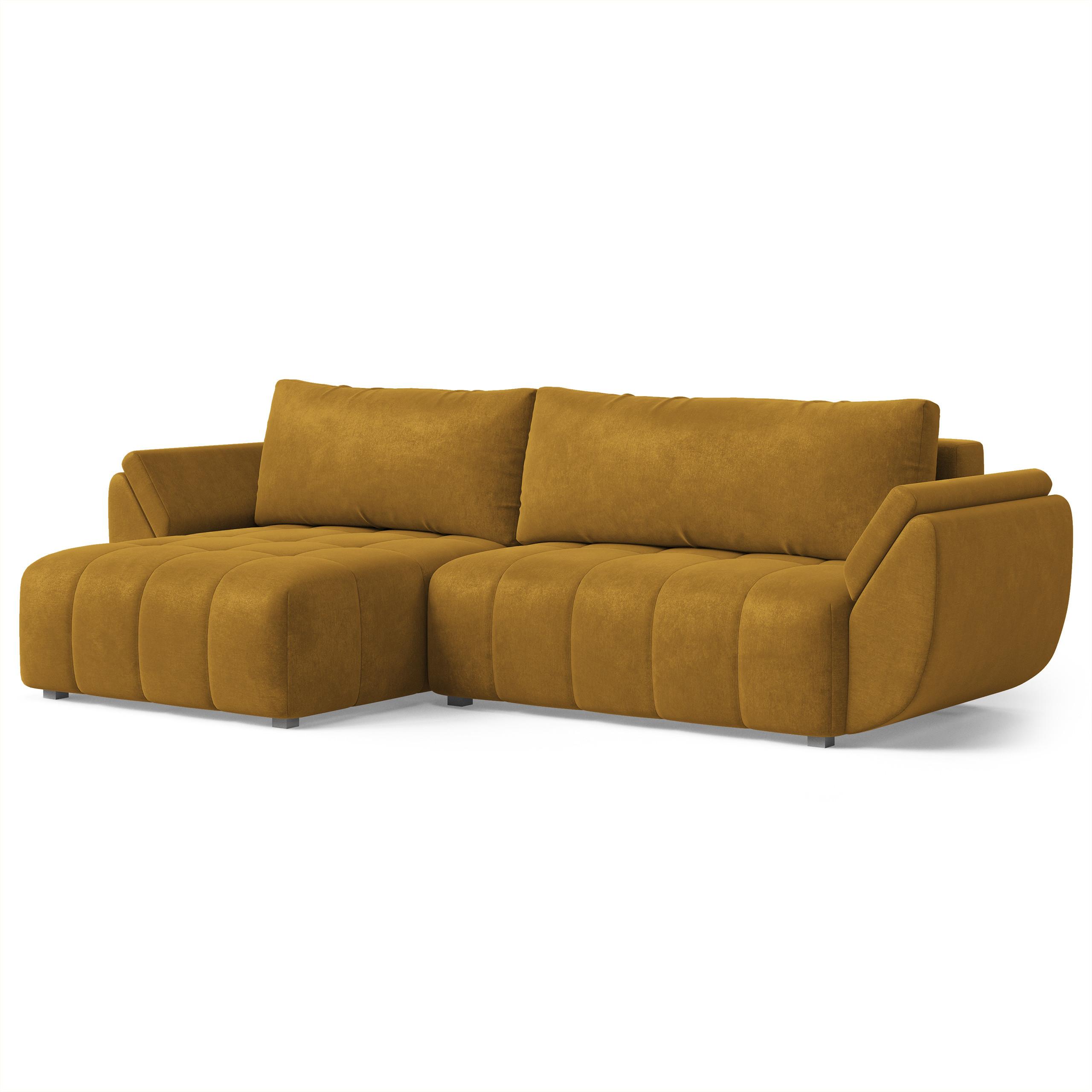 ECKSOFA OLSI Gelb Velours-Stoff mit Schlaffunktion - Gelb, Holz (285/148cm) - MASSENO