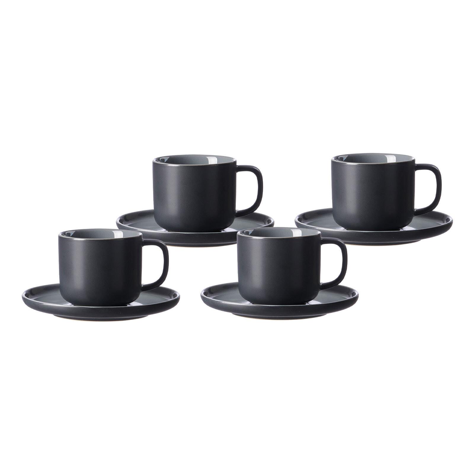 KAFFEETASSEN MIT UNTERTASSEN Jasper Schwarz 240 ml 4er Set - Schwarz, Keramik (15/9/15cm) - Ritzenhoff Breker