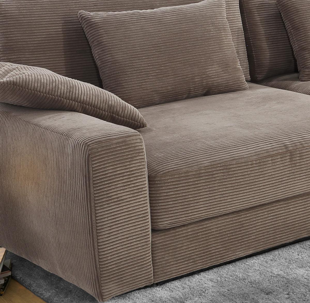 BIG-SOFA mit Federkern B290/T135/H90 cm extratief, Liegefläche 122x240 cm, Cord Braun Taupe / 15252 - Schwarz/Braun, Kunststoff/Textil (290/90/135cm) - luma-home