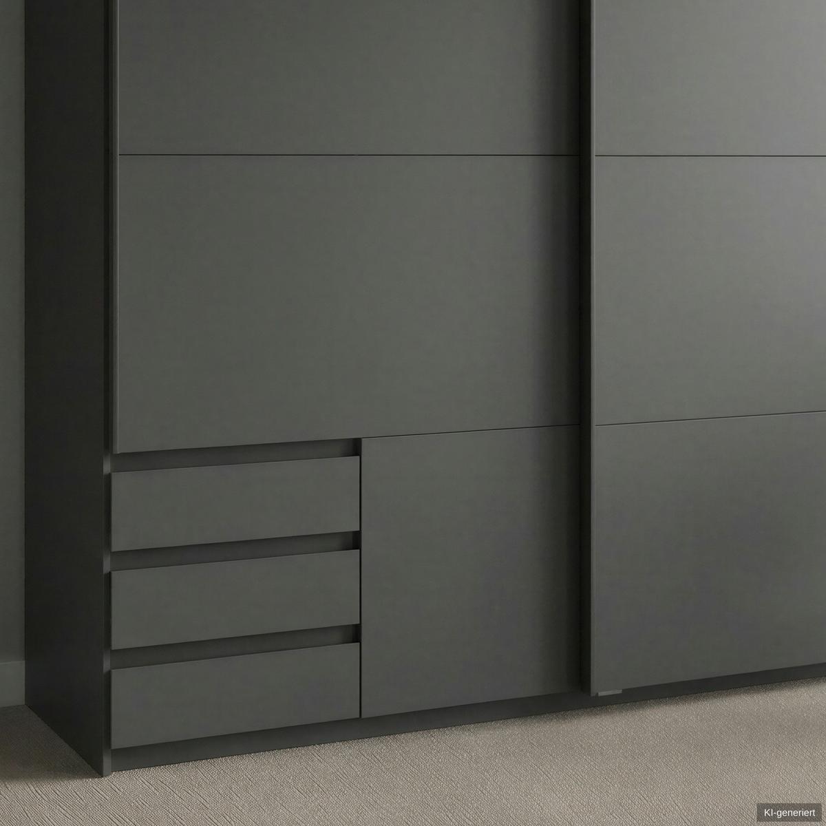 SCHWEBETÜRENSCHRANK 2-türig B179/H198/T65 cm, Kleiderschrank in Grafit mit sichtbaren Schubkästen / 22693 - Graphitfarben/Schwarz, Holz/Holzwerkstoff (179/198/65cm) - luma-home