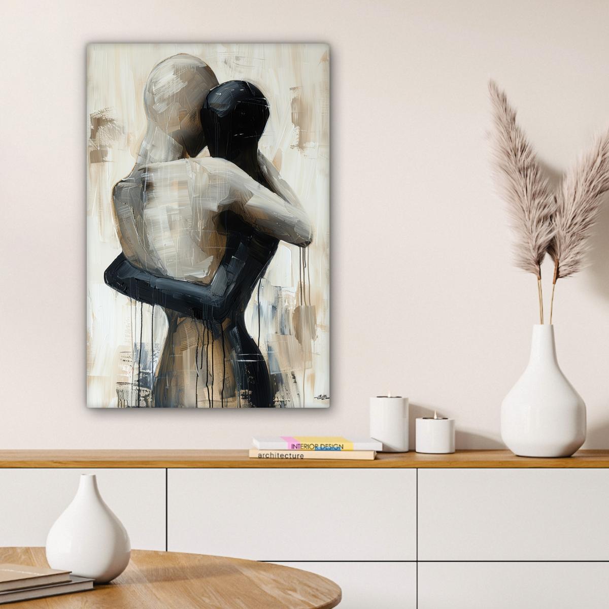 LEINWANDBILD Abstrakt - Liebe - Schwarz und weiß - Modern Wanddeko Schlafzimmer 60x90 cm - Schwarz, Textil (60/90cm) - MuchoWow