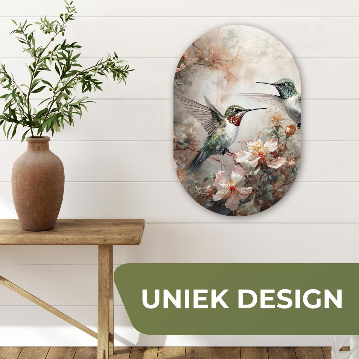 WANDBILD Kolibri - Vögel - Blumen - Pflanzen Deko Wohnzimmer 40x60 cm - Hellgrün, Kunststoff (40/60cm) - MuchoWow