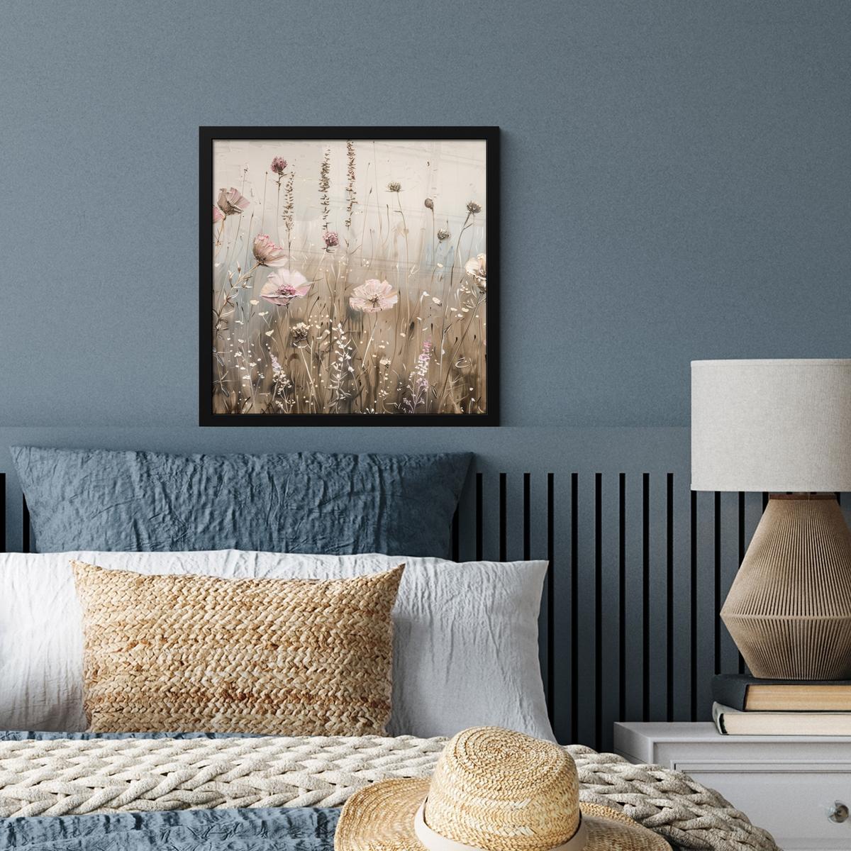 POSTER MIT RAHMENGERAHMTES BILD Blumen - Rosa - Modern - Beige 40x40 cm - Beige, Papier (40/40cm) - MuchoWow