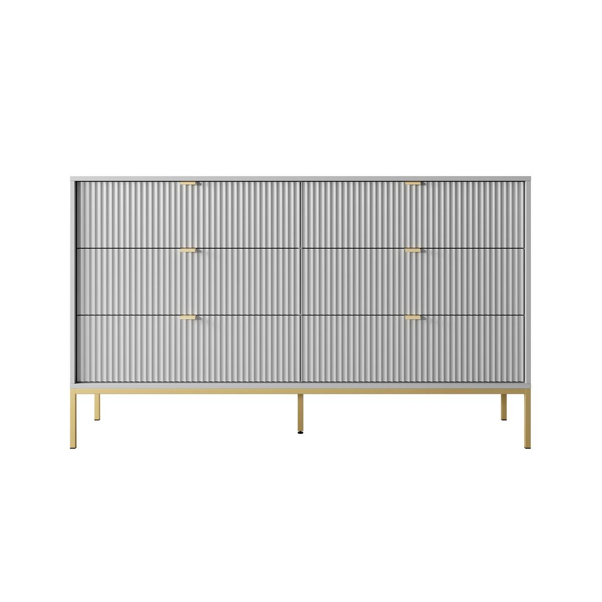 SIDEBOARD STELLARE 154/91/39 cm mit 6 Schubladen Grau - Goldfarben/Grau, Holzwerkstoff (154/91/39cm) - MASSENO