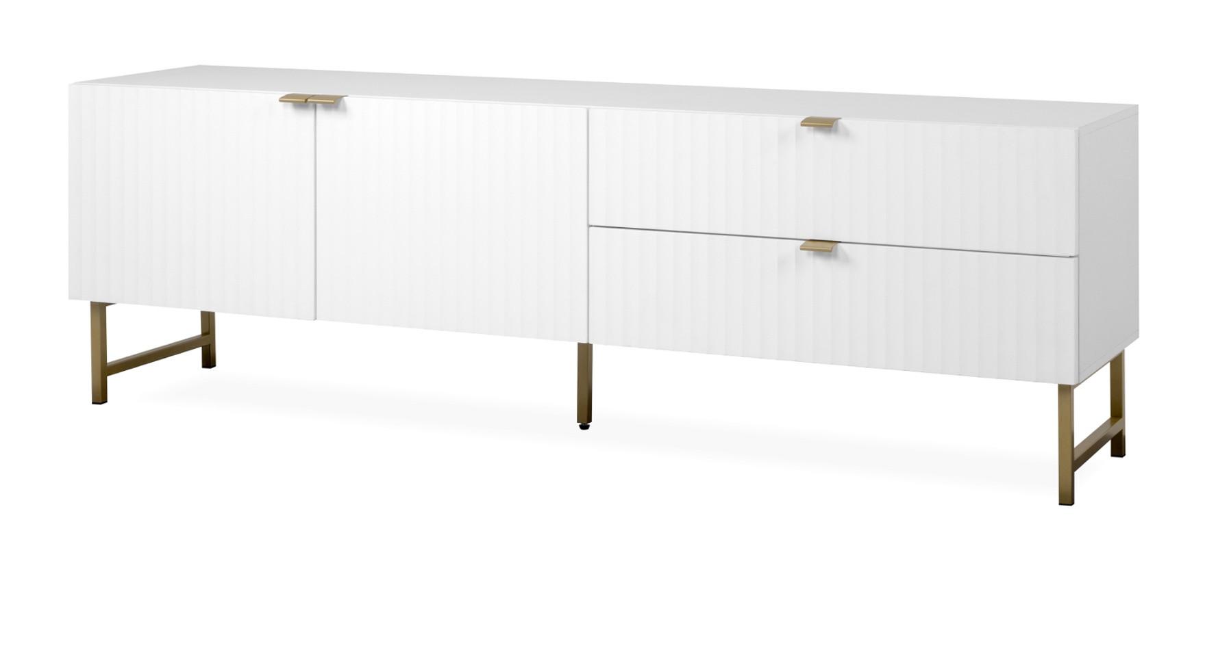 TV-LOWBOARD weiß, Gold 179 cm, TV Unterteil mit Soft-Close und 3D Struktur - Goldfarben/Weiß, Holzwerkstoff/Metall (179/60.5/41cm) - Furn.Design