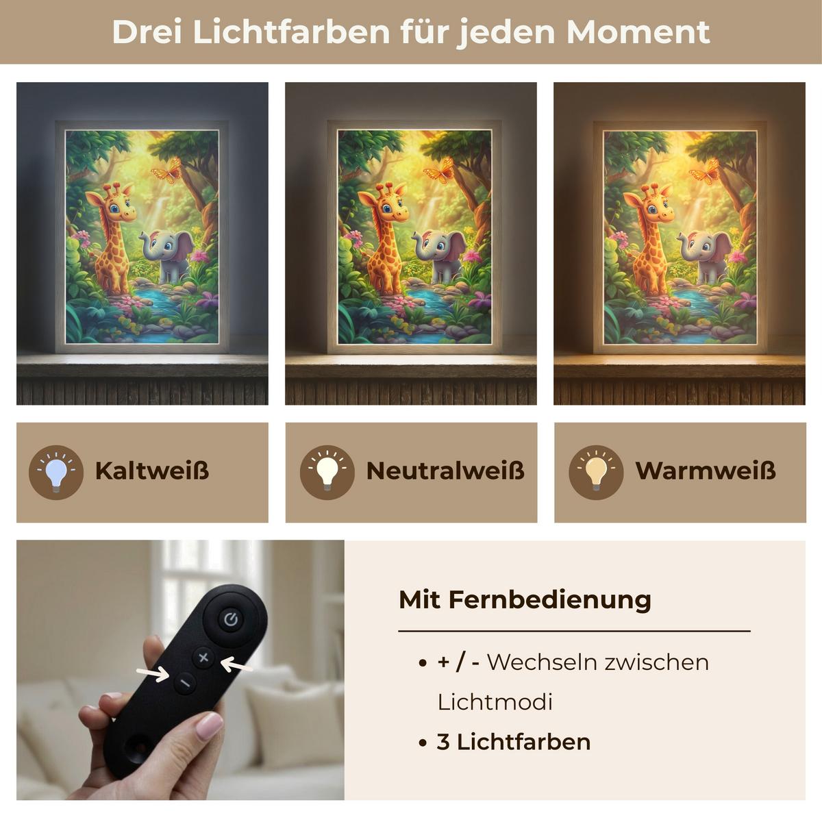 NACHTTISCHLAMPE MIT AKKU Giraffe - Elefant - Blumen - Dschungel 30x40 cm - Grün, Holzwerkstoff (8/30/40cm) - OnlyWow