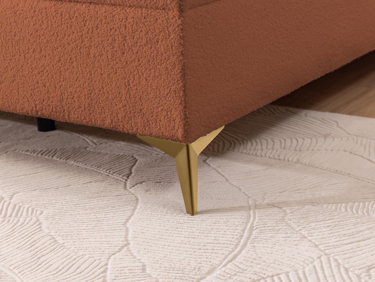 BOXBETT Sonna 180/200 cm Terrakotta Bouclé-Stoff mit abgerundetem Kopfteil und mit goldenen Metallfüßen - Terracotta/Goldfarben, Holz/Textil (180/200cm) - S-Style Möbel